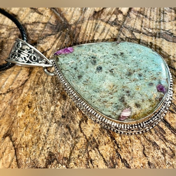 Beautiful Thick Setting Ruby Fuchsite Pendant 2” - Picture 2 of 6